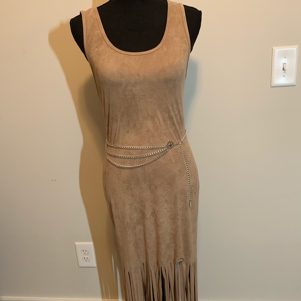 Suede nude stretch dress